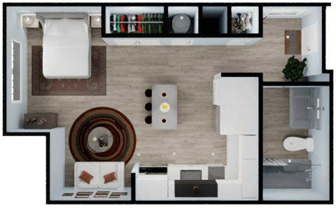 Floor plan for studio, 1 bath, 427 sqft